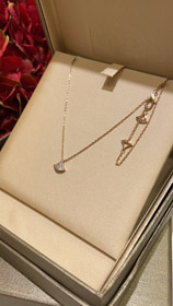 Bulgari small fan white mother-of-pearl rose gold half diamond full diamond necklace-3753